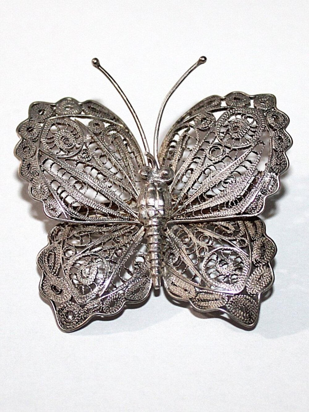Vintage Filigree Sterling Silver Butterfly Brooch